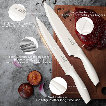 12 Pieces Knife Set with Covers, Stainless Steel Small Kitchen Knives Set, Cream White3