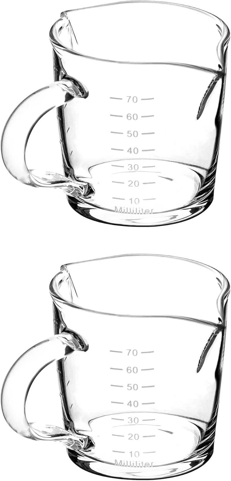 espresso-shot-glass-with-handle-2-pack-3-ounce-double-spout-glass-measuring-cup-triple-pitcher-milk-cup-with-two-scales-oz-ml