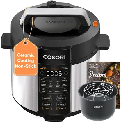 Pressure Cooker 6QT, 9-In-1, Ceramic Coating Pot, 12 Safety Features | Rice Cooker, Slow Cook, Sous Vide, Saute, Stainless Steel, 1100W, Silver1