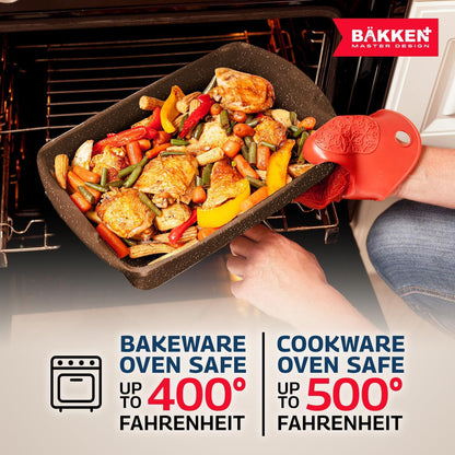 Bakken Master 38 Piece Granite Cookware and Bakeware Set – Nonstick Granite Coating, Pots and Pans with Detachable Handles and Tempered Glass Lids, 6-Piece Bakeware Set, 12-Piece Mixing Bowls,Brown8