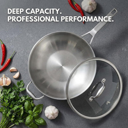 13 Inch Stainless Steel Wok with Lid, Detachable Handle | Uncoated Tri-Ply Stainless Steel Stir Fry Pan, Everyday Cooking Wok for Induction, Flat Bottom, Dishwasher & Oven Safe6
