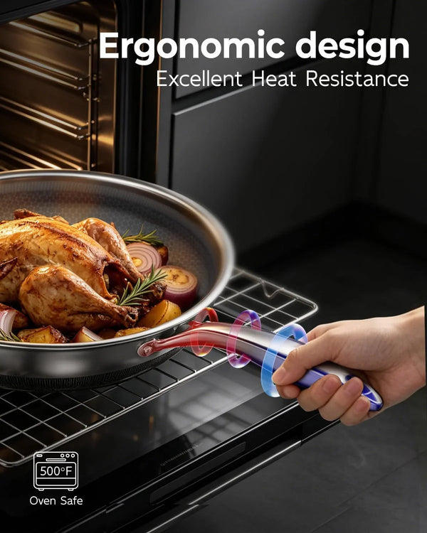 8, 10, 12 Inch Stainless Steel Frying Pan Set with Lid, Honeycomb Hybrid Nonstick Skillet for Induction & All Cooktops, PFAS/PFOA/PTFE Free, Oven Safe 500°F, Silver6