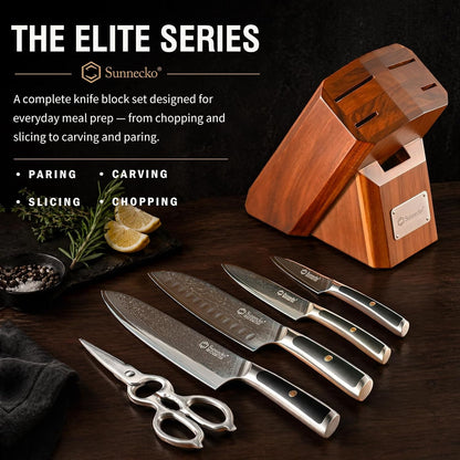 7-Piece Damascus Kitchen Knife Set with Block, VG10 Core, Forged6