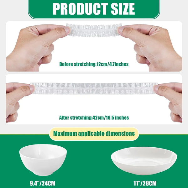Plastic Bowl Covers, 100 Count Elastic Covers for Bread Proofing | Clear Elastic Covers Fit Bowls up to 11 In; Shower Caps for Sourdough Bread Proofing, Leftovers, Picnics and Food Storage3