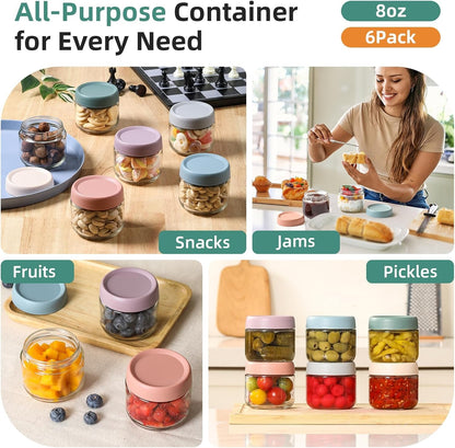 6-Pack 8Oz Glass Jars with Airtight Lids, Overnight Oats Containers with Lids, Wide Mouth Mason Salad Jars, Glass Food Storage Containers for Snacks Yogurt Spice Sugar7