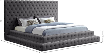 Meridian Furniture Revelgrey-Q Revel Collection Modern | Contemporary Grey Velvet Upholstered Bed with Deep Button Tufting, 85" W X 98" D X 60" H, Grey, Queen3