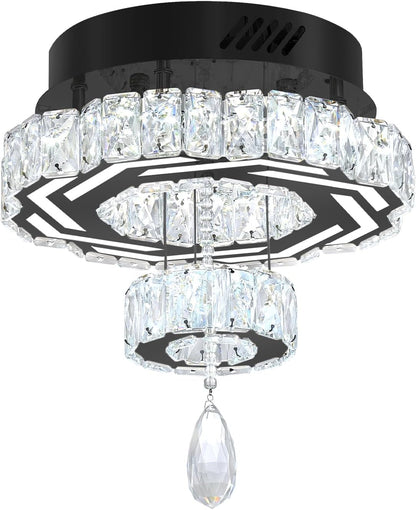 12" Modern Crystal Chandeliers Black Flush Mount Ceiling Chandelier Mini Chandelier for Hallway LED Dimmable Crystal Pendant Light for Dining Room Living Room Bedroom9