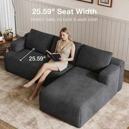 L-Shape Boneless Couches for Living Room, Corduroy Dark Grey16