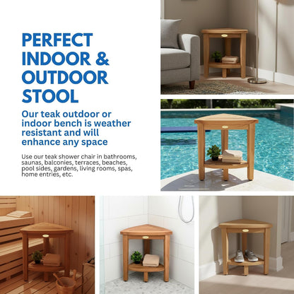 Snazzycorner Teak Corner Shower Bench, Waterproof, Storage6