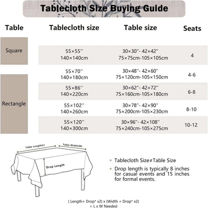 Rustic Waterproof Linen Tablecloth, Heavy Weight Fern Embroidery Table Cloths for Square Tables, Farmhouse Spill-Proof Table Covers with Tassels, Blue 55''X 55''6