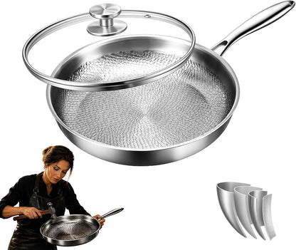 Pure Titanium Hammered Frying Pan with Lid, 10 Inch No Coating Skillet, Scratch Resistant Titanium Cookware, Even Heating Oven Safe Pan for Steak, Eggs, Salmon, Gas, Electric & Induction Cooktops1