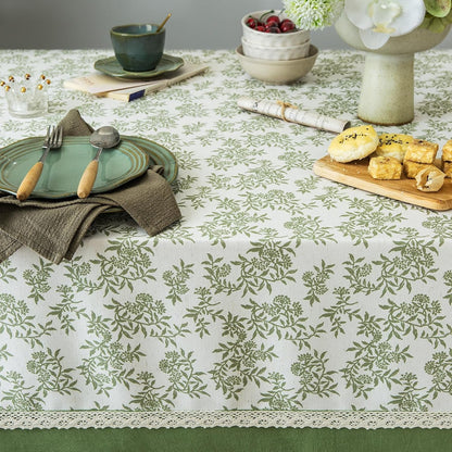 Rustic Tablecloth Solid Cotton Fabric Bordered Retro Tablecloths Classic Plant Leaf Printed Linen Fabric Table Cover Farmhouse Decoration 55X102 Inches Rectangle/Oblong Green for Kitchen6
