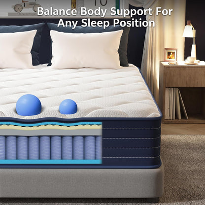 Double Mattress,12 Inch Full Mattrress with 7-Zone Hybrid Double Bed Mattresses,Pocket Sprung with Medium Firm for Body Support & Pressure Relief - 75 * 54In5