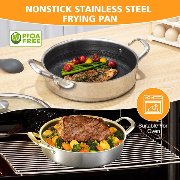 Stainless Steel 7QT Saute Pan 14 Inch Deep Frying Pan with Lid Nonstick,Hybird Induction Cooking Pan,Pfoa Free Cookware,Large Skillets5