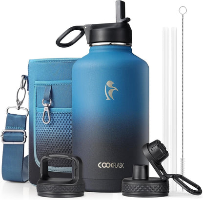 Half Gallon Water Bottle Insulated with Straw & 3 Leakproof Lids1