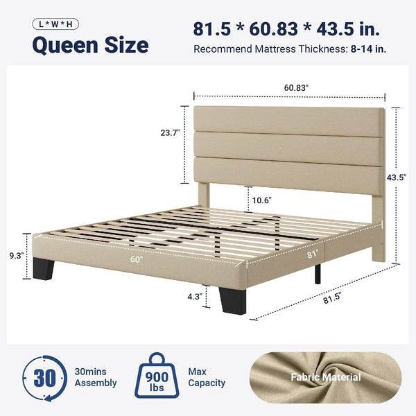 Queen Size Platform Bed Frame with Fabric Upholstered Headboard2