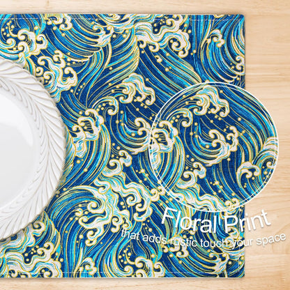 Blue Japanese Style Fabric Placemats 13 X 19 Inch Set of 63