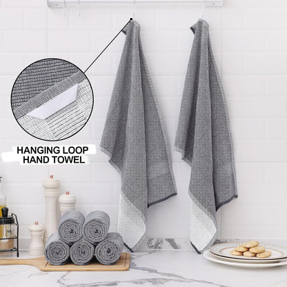 380 GSM Cotton Premium Kitchen Towels 6 Pack, 18"X 28", Grey3