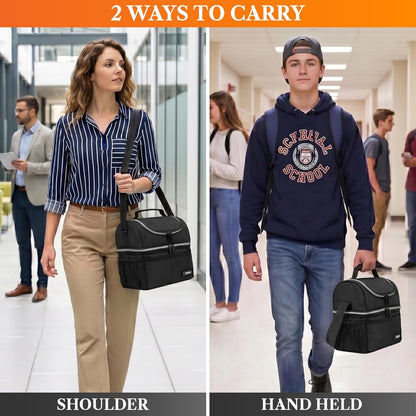 Insulated Lunch Bag for Men Women, Double Decker Leakproof, Black6