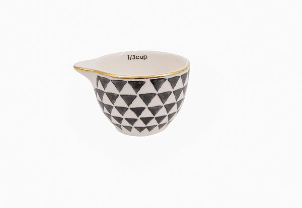 Creative Co-Op Black & White Stoneware Measuring Cups with Gold Electroplating (Set of 4 Sizes)6