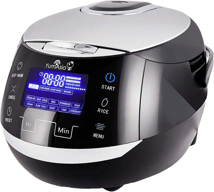 Sakura Rice Cooker with Ceramic Bowl and Advanced Fuzzy Logic (8 Cup, 1.5 Litre) 6 Rice Cook Functions, 6 Multicook Functions, Motouch LED Display, 120V Power (Black and Silver)1