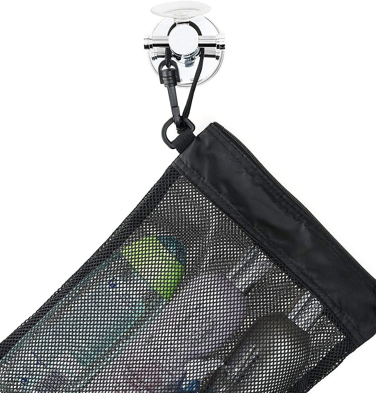 shower-bag-tote-mesh-caddy-toiletry-organizer-12-l-x-9-w-compact-and-lightweight-with-suction-cup-cord-for-hanging-zipper-and-drawstring-pouch-14-l-x-10-w-black