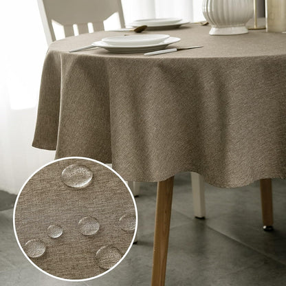 round Tablecloth, 48 Inch Diameter, Faux Linen Table Cloth, Water Resistant Spill-Proof Wipeable Polyester Dining Table Cover for Kitchen Cafe Restaurant Buffet Tabletop Decoration, Flaxen3