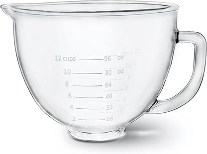 Glass Mixer Bowl for Kitchenaid Tilt-Head Stand Mixers 4.5-5 Quart, 5 Qt Mixing Bowl Replacement for Kitchen Aid with Measurement Markings,Handle1