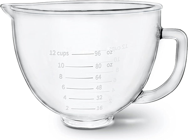 Glass Mixer Bowl for Kitchenaid Tilt-Head Stand Mixers 4.5-5 Quart, 5 Qt Mixing Bowl Replacement for Kitchen Aid with Measurement Markings,Handle1