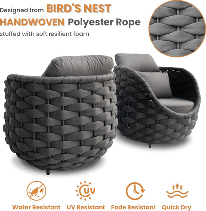 Lanai Outdoor Furniture Set: 6-Piece Aluminum Woven Rope Patio Conversation Set - Modern Cushions Sofa Set Assembled - Porch Seating Couch Set for Deck Yard Garden Pool Hotel Resort, Dark Grey3