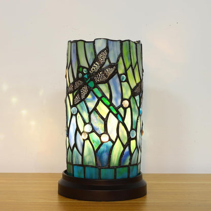 Tiffany Style Table Lamp for Bedroom Baroque Stained Glass Nightstand Bedside Night Lamp Party Light Hand-Made Art Home Deco Christmas Gifts W/ 2 LED Bulbs (3 Color Temperatures+Flame Bulb)1