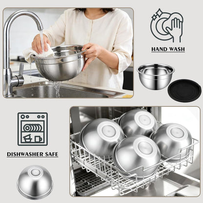 Stainless Steel Mixing Bowls with Lids, 5 Pcs Mixing Bowls with Lids Set Included 3 Grater Attachments, Size 4.5, 4, 3.5, 2.1, 1.5QT Mixing Bowl Set for Baking and Serving (Black, 5 Pack)7