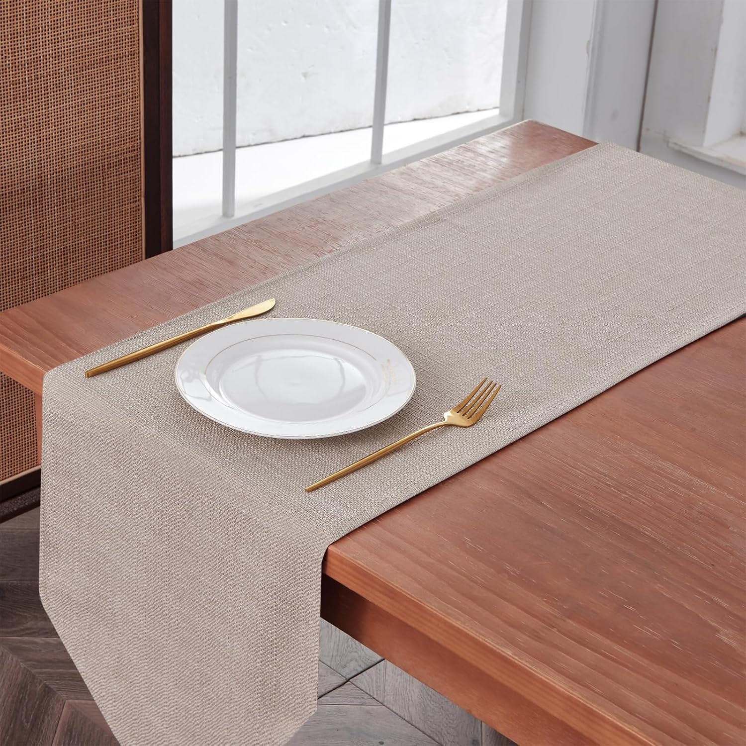 table-runner-waterproof-washable-beige-14x71-inch