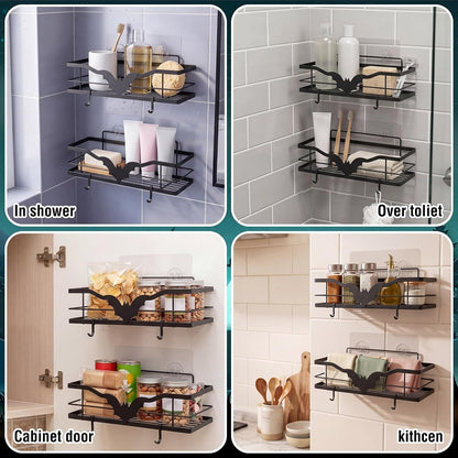 2 Pack Black Gothic Bat Shower Caddy with 4 Removable Hooks6