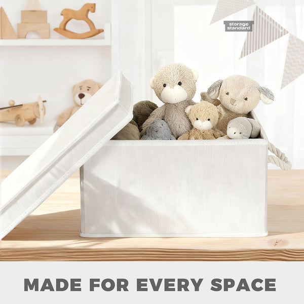 Set of 3 Fabric Bins for Organization - Foldable & Stackable with Lid & Rope Handles - Collapsible Fabric Storage Cubes Lightweight & Sturdy Bottom, Space Saving Collapsible Bin, Ivory7