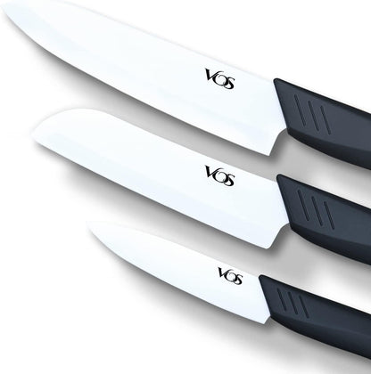 Ceramic Knife Set in Elegant Gift Box, Ceramic Knives Set for Kitchen, Ultra Sharp Kitchen Knife Set with Covers, 4" 5" 6" Paring, Santoku & Chef Knife, Lightweight, Dishwasher Safe (Black Handle)1