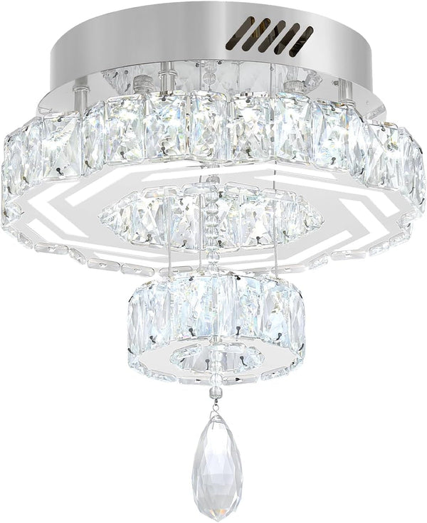 12" Modern Crystal Chandeliers Silver Flush Mount Ceiling Chandelier Mini Chandelier for Hallway LED Dimmable Crystal Pendant Light for Dining Room Living Room Bedroom8