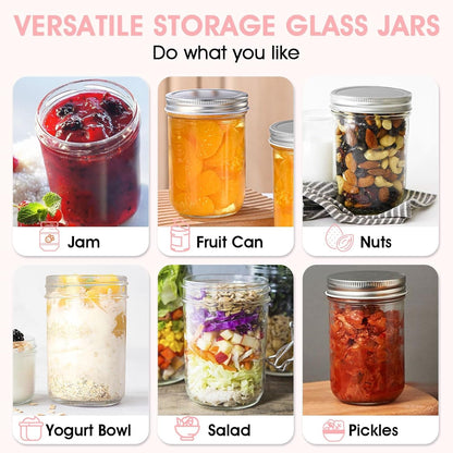 2 Pack Wide Mouth Mason Jars 16Oz - Airtight Glass Canning Jars for Food Storage, Meal Prep, Overnight Oats, Pickling, Salad & Wedding Favors (Leak-Proof Lids)4