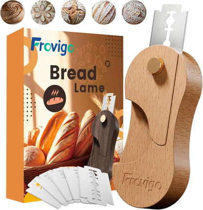 Bread Lame Dough Scoring Tool with Extractable & Magnetic, Wooden Sourdough Scoring Tool with 5 Retractable Razor Blades, Professional & Multi-Purpose Bread Knife Slashing Supplies for Baking1