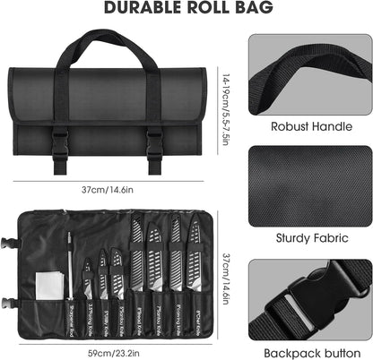 Kitchen Knife Set, 12 Pcs Japanese Stainless Steel Knife Sets for Kitchen with Oxford Cloth Storage Bag with Knife Sharpening Rod, Dishwasher Safe, for Outdoor3