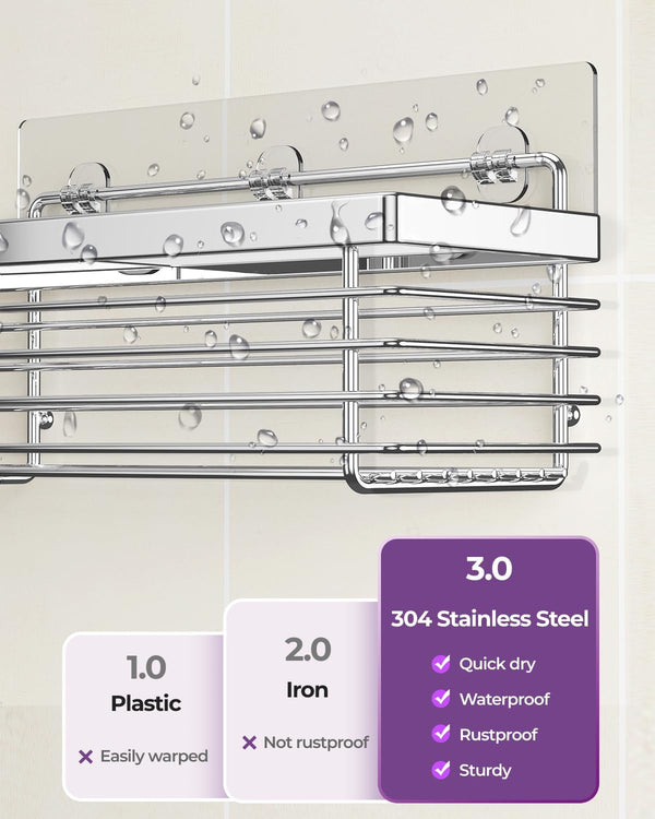 Shower Caddy Adhesive 3 Pack Stainless Steel Storage Organizers-Silver2