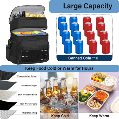 Tactical Expandable Lunch Box Men 2 Layer Cooler Bag 20 Cans Black5