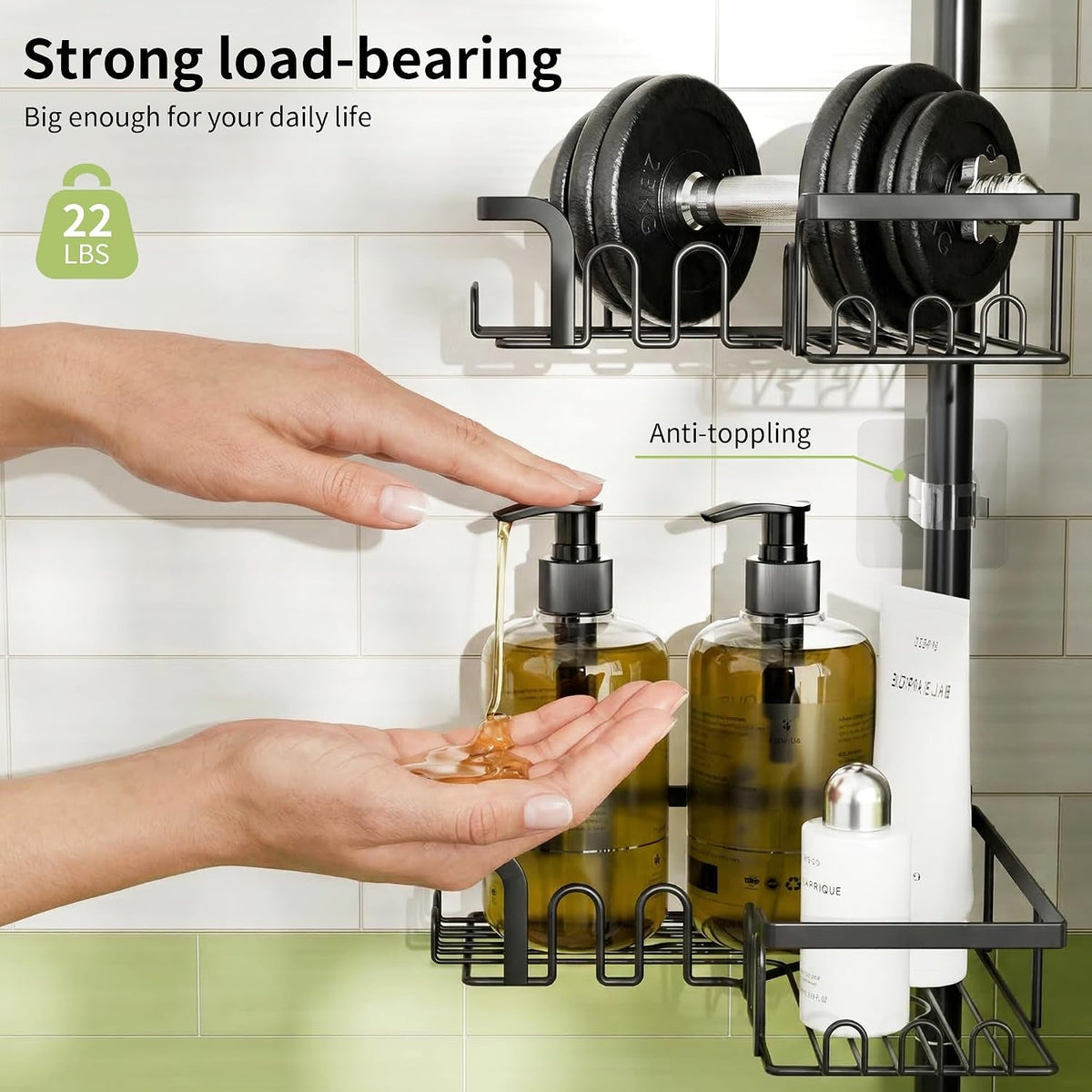 corner-shower-caddy-tension-pole-adjustable-30-6-127-2-inch-4-tier-rustproof-shower-organizer-shelf-rack-no-drill-installation-bathroom-storage-shower-caddy-corner-pole-black