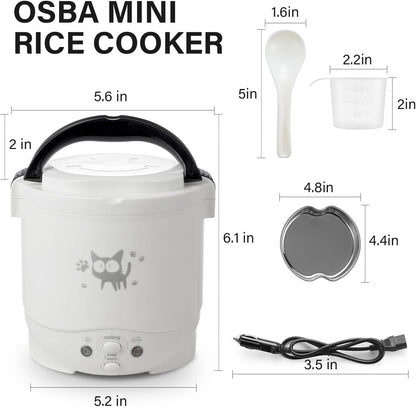 12V Rice Cooker for Car 1L Mini Rice Cooker with Steamer, White | 2Cup Portable Travel Rice Cooker for 1-2 People, Cooking Heating & Auto Keeping Warm Function, Used as an Electric Lunch Box9