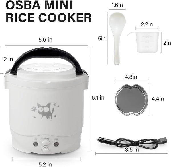 12V Rice Cooker for Car 1L Mini Rice Cooker with Steamer, White | 2Cup Portable Travel Rice Cooker for 1-2 People, Cooking Heating & Auto Keeping Warm Function, Used as an Electric Lunch Box9