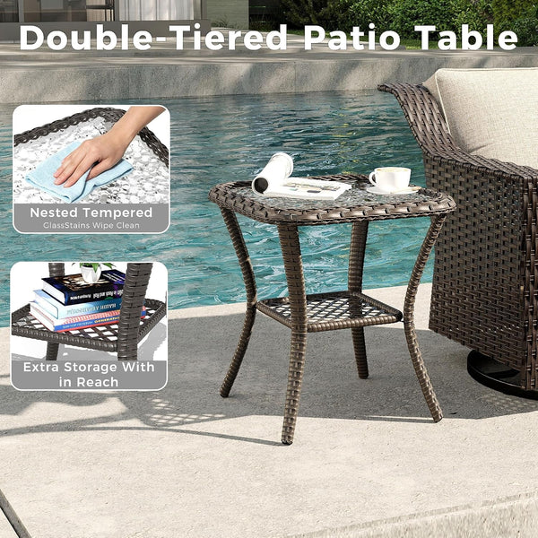 7 Piece Patio Furniture Set, Wicker Outdoor Conversation Set | Patio Chair Set with Olefin Removable Cushion, All-Weather Outdoor Couch with Deep Seat for Porch, Deck and Backyard, Beige7
