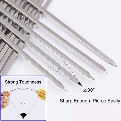 12PCS Kabob Skewers Flat Metal BBQ Barbecue Skewer 14" Long Stainless Steel Shish Kebob Sticks Wide Reusable Grilling Skewers Set for Meat Shrimp Chicken Vegetable, 12 Pack6