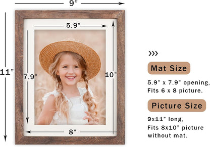 8X10 Picture Frame Wood Display Picture 6X8 with Mat Vintage Brown2