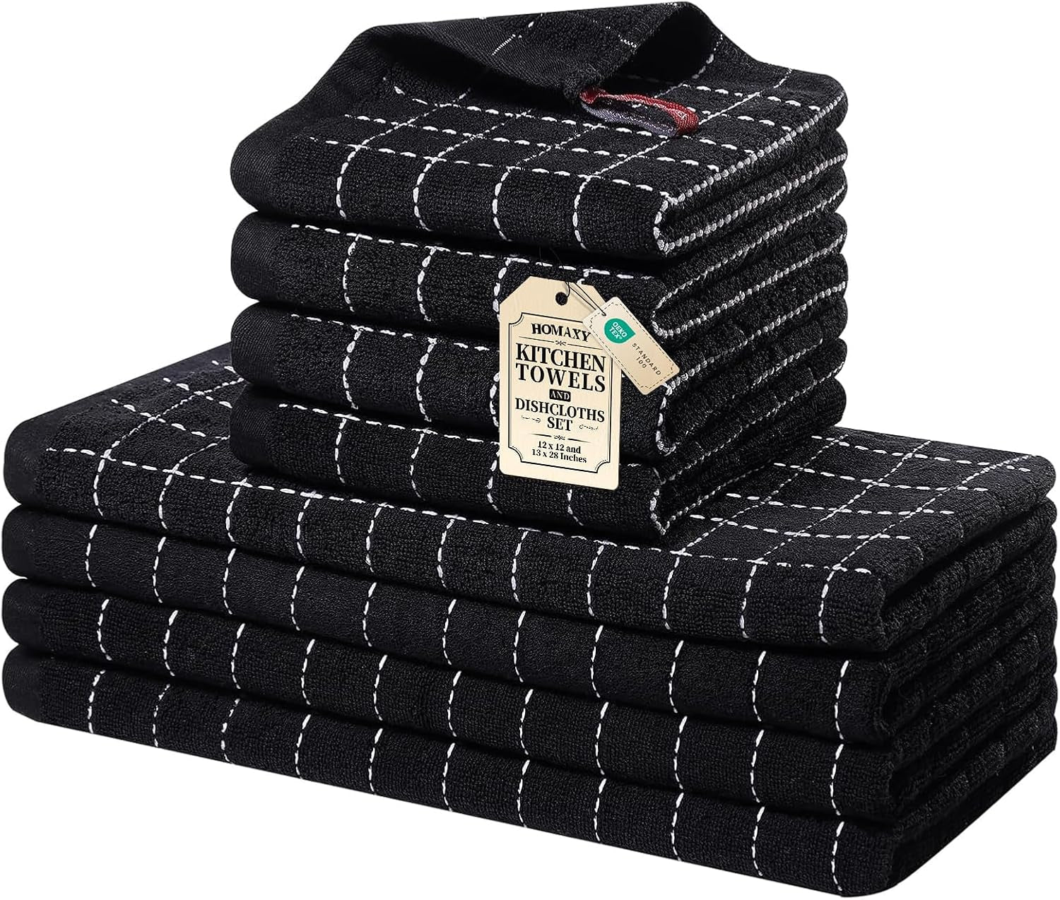 kitchen-towels-and-dishcloths-set-set-of-8-black-bulk-cotton-terry-kitchen-towels-checkered-designed-soft-and-super-absorbent-dish-towels-12-x-12-and-13-x-28-inches