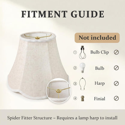 Beige Scalloped Lamp Shades Set of 2, 6.7" X 13" X 10" Bell Linen Lampshades with Petal Edge Braid, Medium Spider Fitter Replacement for Table Lamps, Living Room & Bedroom, Easy Assembly Required8